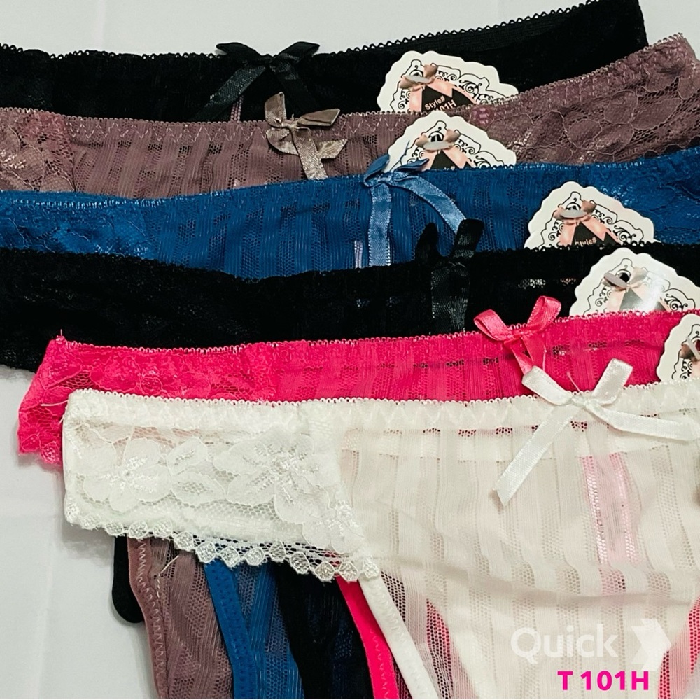 M -  6 pcs Set - NWT Striped Mesh Thongs